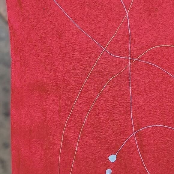 Vtg sheer crimson chiffon printed long scarf - Picture 7 of 7